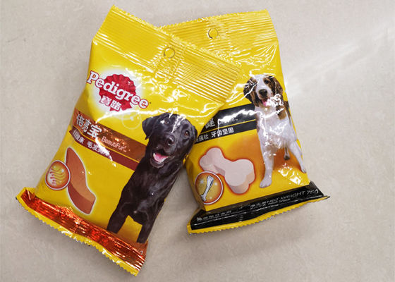 Zip Lock Yellow Dog Food Bag , Custom Printed Food Pouches Flat Bottom Sealed