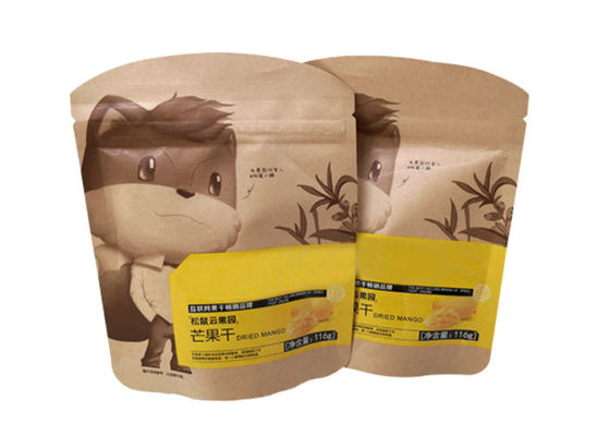 250G Kraft Paper Packaging Bags / 8 Oz Dried Mango Kraft Paper Food Bags