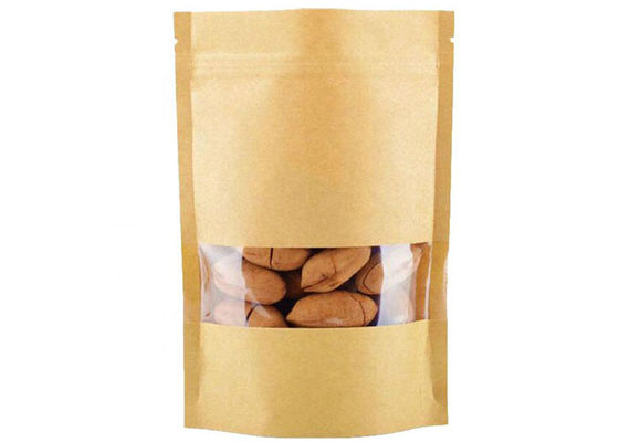 Dried Food Kraft Paper Zipper Bags , Square Bottom Paper Bag With Clear Window