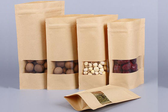 Various Size Stand Up Kraft Paper Bag , Zipper Top Kraft Paper Bags With Window