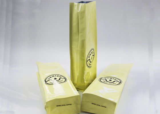 Gold Metalized Aluminum Foil Bag For Coffee Packaging Bag Flat Bottom Package
