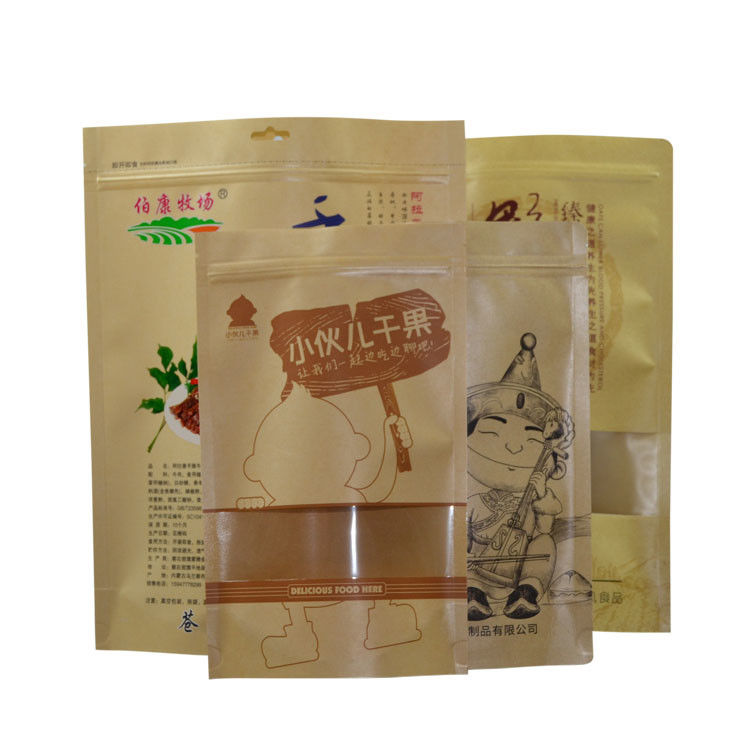 Biodegradable Sandwich Stand Up Pouch ISO9001 Kraft Paper Pouch With Window